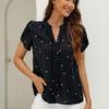 Ladies Summer Short Sleeve V Neck Casual Love Heart Printed Pullover Blouse Shirt Top