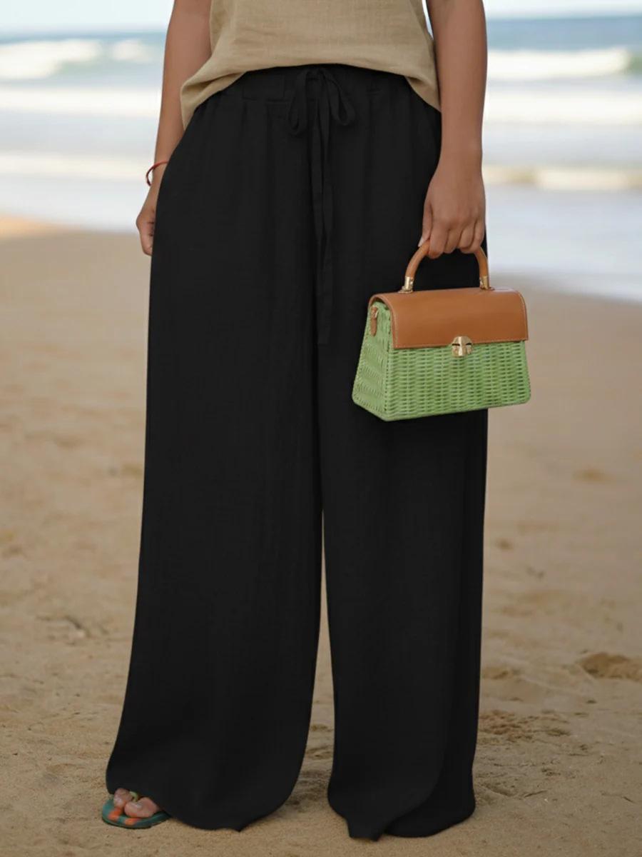 Fashionable Women s Elastic Casual Retro Flannel Wide Leg Pants L