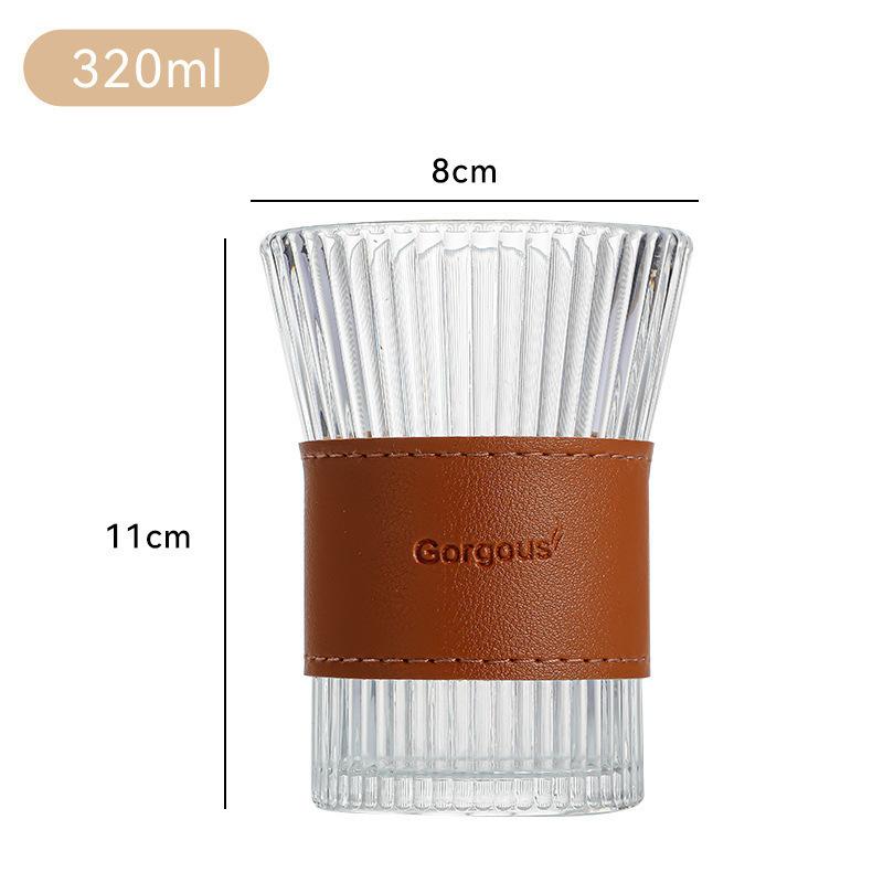 

Японский вертикальный узор Молочное стекло Чайная чашка Прозрачный бокал для вина Защита от ожогов Изоляция Заваривание Чаша справедливости Кофейная посуда для напитков 11CM коричневый