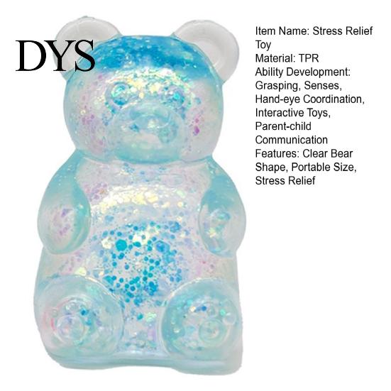 Clear Stress Ball Bear Squeeze Toy Anxiety Relief Glitter Sugar Sensory Soft Stretchy Decompression Fidget Kids