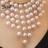 Statement Faux Pearl Choker Boho Women Necklace with Chunky Round