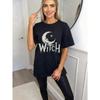 Black Oversized T Shirt Witch Moon And Star Print For Women Casual Streetwear Fashion Summer Outfit