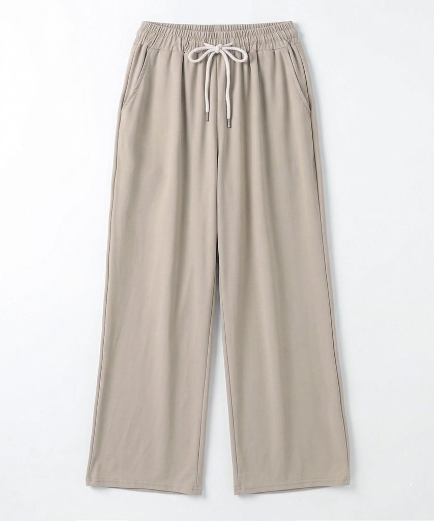 ROCKED GARAGE Unisex Cooling Semi-Wide Elastic Waist Pants_Beige