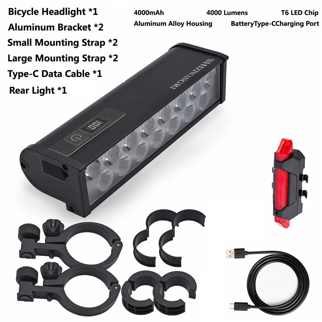 4000MAH 22 LED Alumin Bike Bicycle Light C Rechargeable Bicycle Lights MTB Flashlight Headlight for Cycling Bicycle Front Lamp
