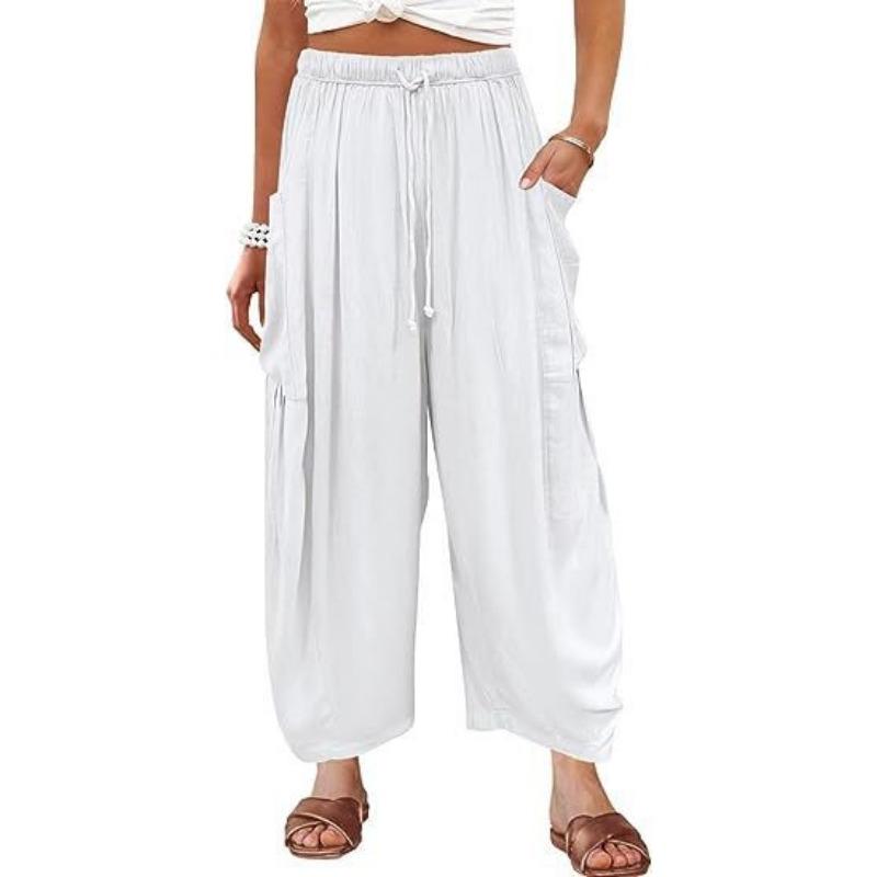 Gestreifte Straight-Leg-Hose für Frühling und Herbst, Neun-Zoll-Plisseehose mit Stretchbund, Atmungsaktive Freizeithose für Damen