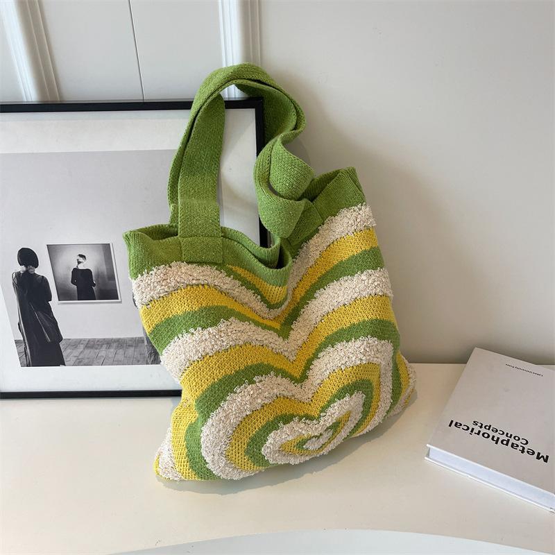 Style new women's wool bag shoulder bag love pattern open large capacity shopping bag mixed color wholesale