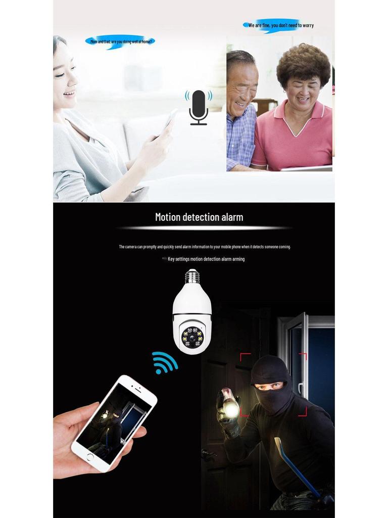 WiFi HD Drahtlose Innen-Glühbirnenkamera mit Fernüberwachung per Mobiltelefon
