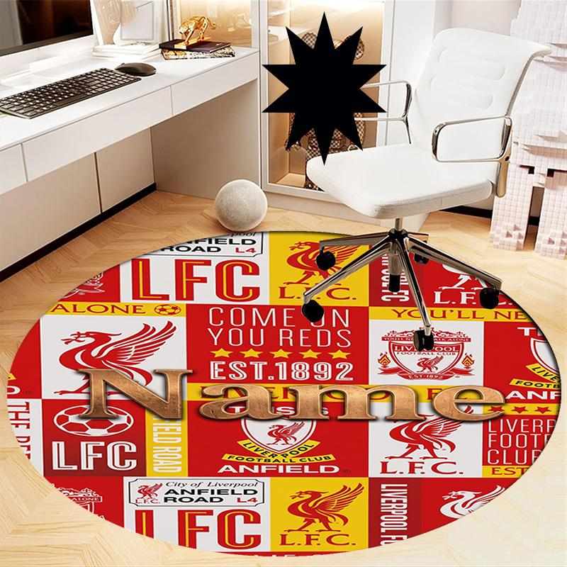 Benutzerdefinierter Name Liverpool Football Club Aufgedruckter Runder Teppich Teppich Stuhlteppich Bereichsteppich Eingang Fußmatten, für Bürostuhl Wohnzimmer Schlafzimmer Küchenraum.