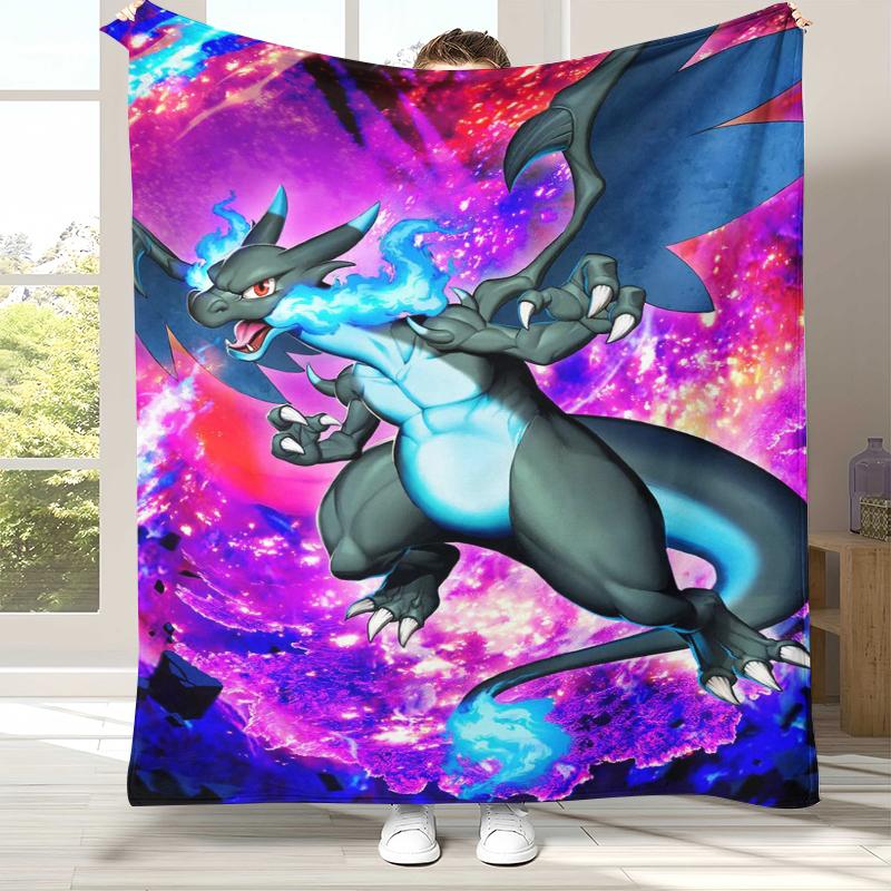 Charizard Charmander Pokemon Flannel Blanket,Ultra Soft Warm Plush Throw for Home Bedroom Bed Sofa Cover Office Camping Picnic
