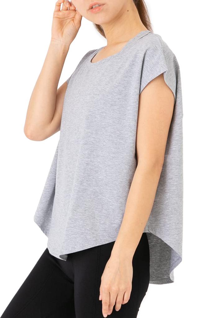 Necker Short Sleeve Sportswear Top for Hot and and Women's Yoga, Yoga, Running, Stretchable, Moisture-Wicking, Quick-Drying (L, Gray)