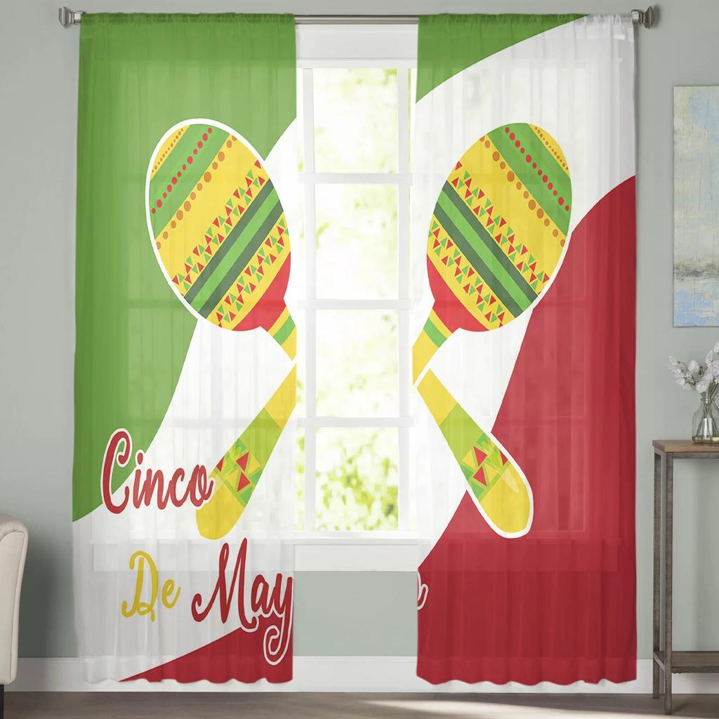 Mexico Cinco De May Celebrate Tulle Curtain Home Office Window Decor Bedroom Kitchen Balcony Modern Sheer Curtain