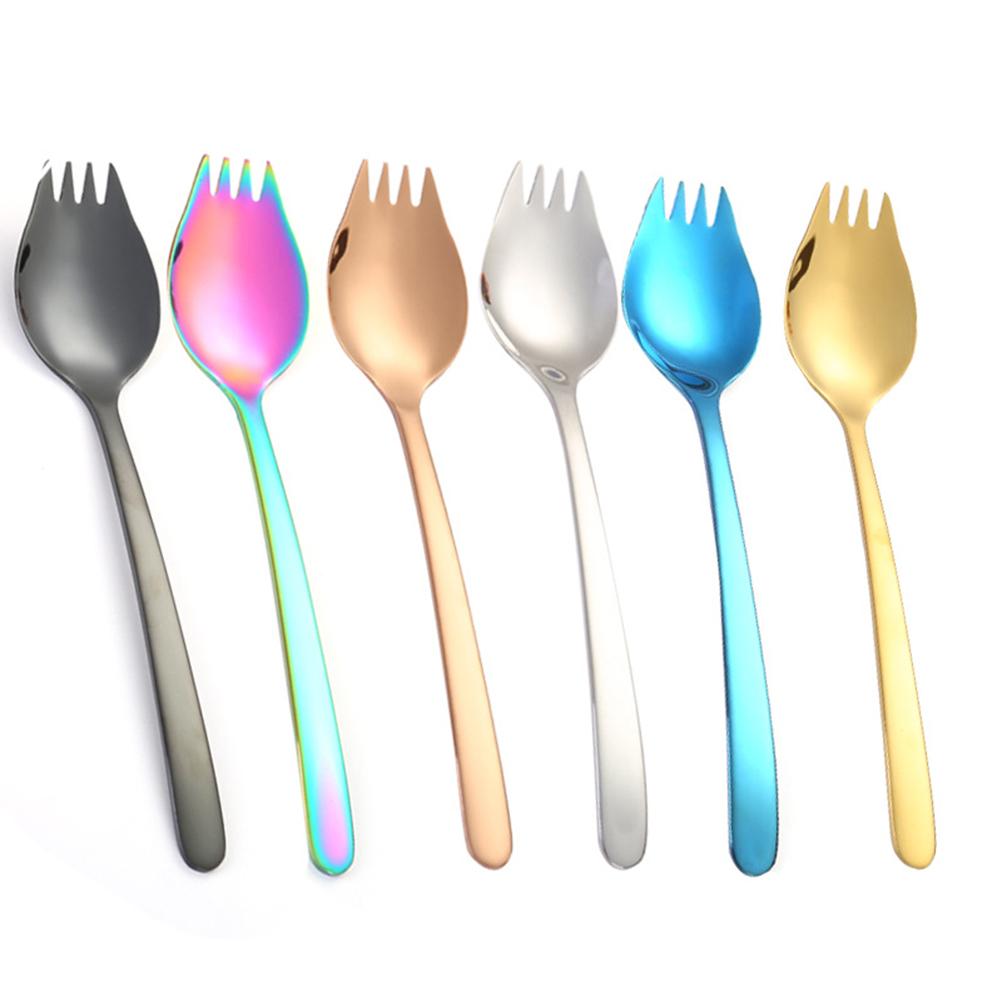 Stainless Steel Spork Heavy Duty Long Handle Spoon Fork For Salad Ice Cream Dessert 304 Steel Kitchen Utensil Set розового золота