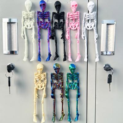 5Pcs 3D Printed Skeleton Refrigerator Magnet Poseable Skeleton Figurine with Movable Joints Halloween Gothic Skeleton Fridge Magnetic Decoration