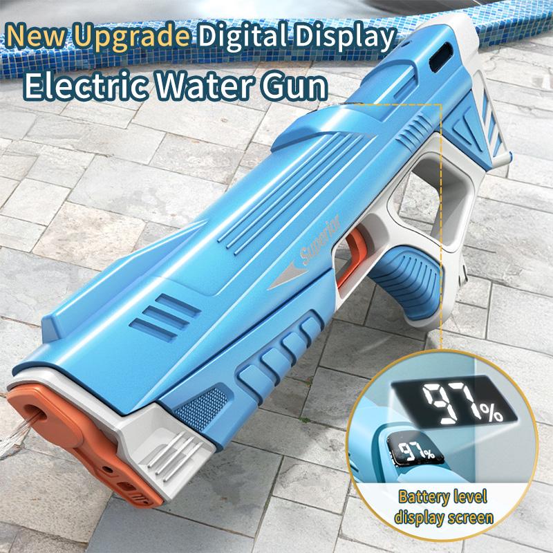 Children Electric Water Gun with Battery Level Display Automatic Water Absorption Squirt Guns Summer Outdoor Games Toys for Kids