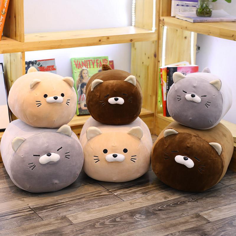 Cute Round Ball Shape Fat Lazy Cat Plush Toy Stuffed Cartoon Aniamls Likelike Bread Toast Cat Husky Shiba Inu Dog Throw Pillow