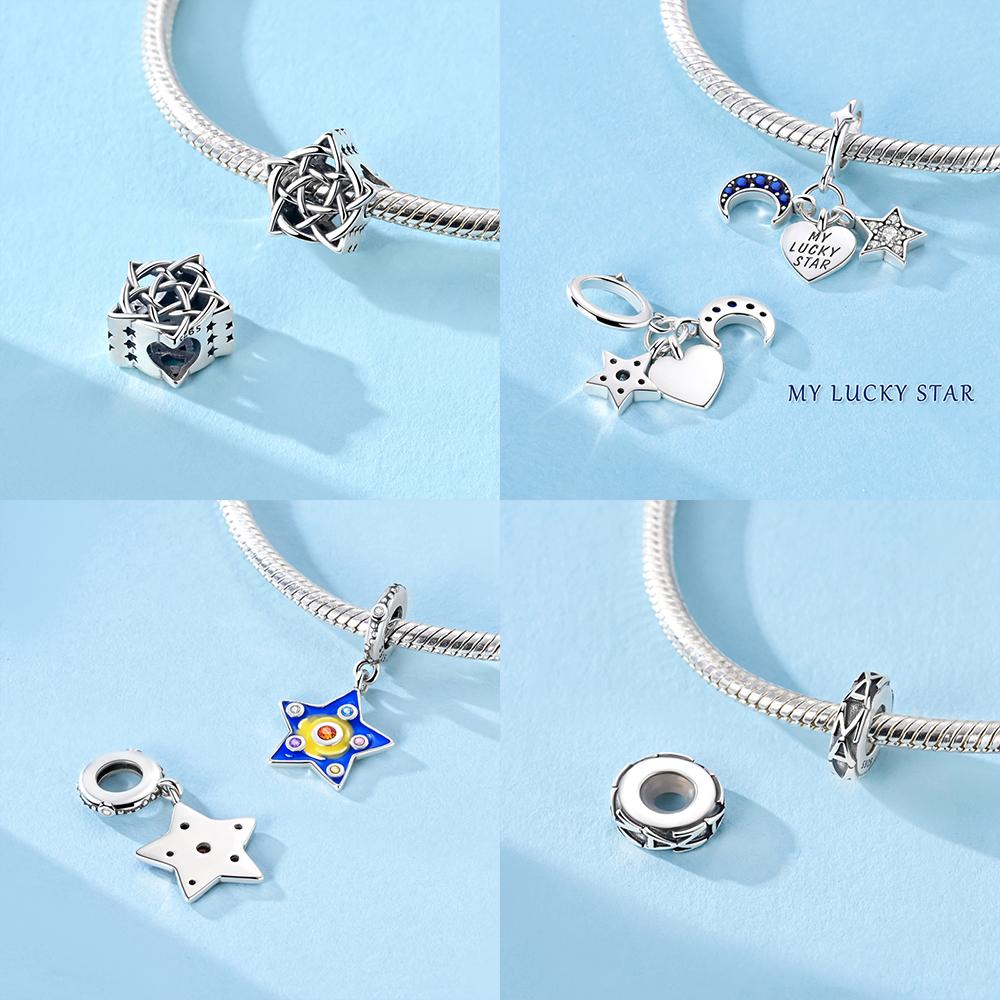 Original Copper Pure Copper Star Celtic Beaded Heart Blue Starry Night Pendant Beads Fit Bracelet Jewelry Accessory Gift