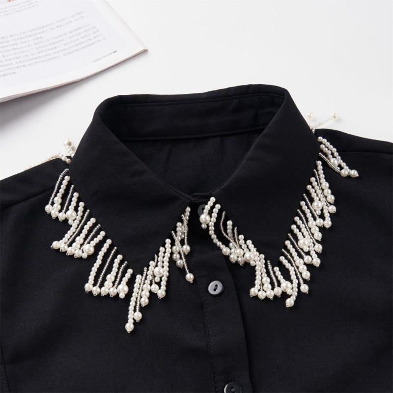 Jeweled Half Shirt False Collar Beaded Pearls Spread Lapel Versatile Art Collar Sweet Shawl False Decorative Shawl