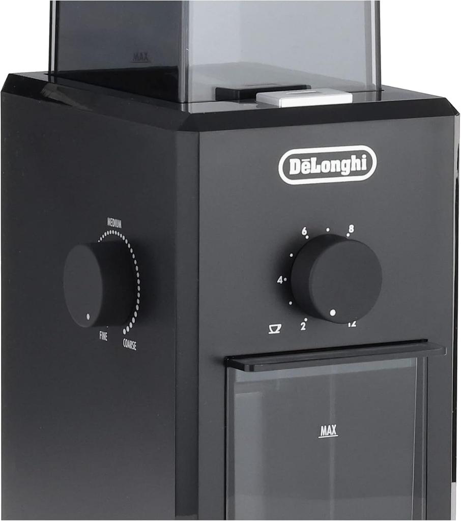 DeLonghi KG79JN Coffee Burr Makes 120g of Coffee Easy Coarse to Fine Detachable Safety Power Cord Holder Warranty with Family Registration Grinder,