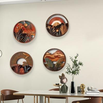 4 ks Dřevěné kulaté boho nástěnné umění Bohemský kruhový nástěnný dekor Dutý farmářský závěsný znak pro ložnici obývací pokoj koupelnu terasu byt