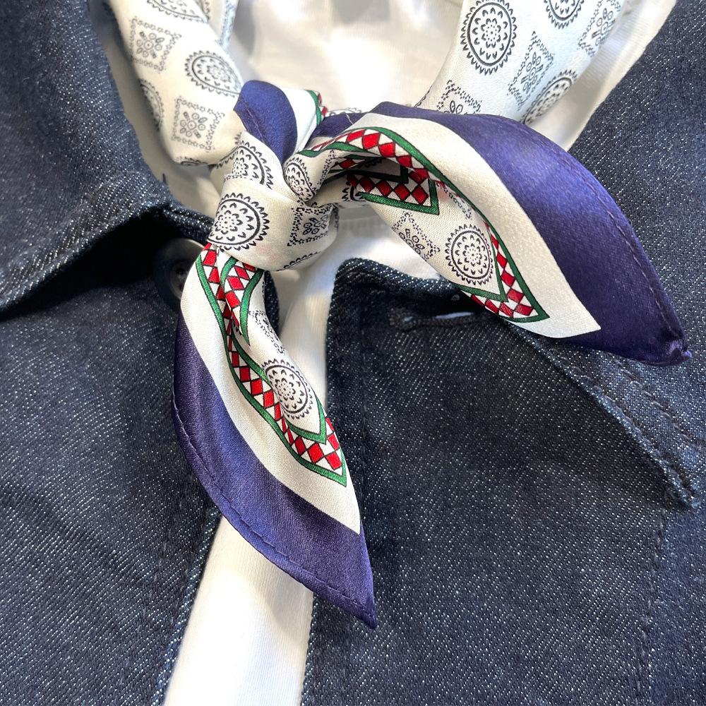 May Kaji American retro headband square scarf neck shirt with cashew flower paisley silk scarf suit accessories