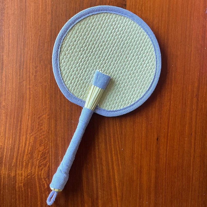 

1pc Summer Peach Heart Handmade Woven Fan, Wheat Straw Acrylic Beads Handmade Girl Lightweight and Convenient Round Hand Fan