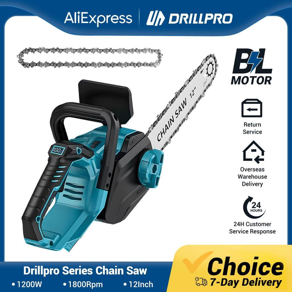 Drillpro Brushless Electric Chainsaw Oil Adjustment Woodworking Power Tool Graden 12Inch Cordless Chainsaw for Makita Battery
