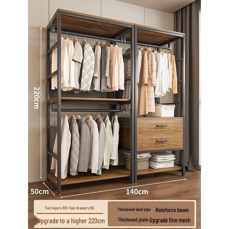 Metal Walk-In Wardrobe: Floor-Standing Clothes Rack, Open Garment and Hat Rack, Bedroom Shelf Assembly