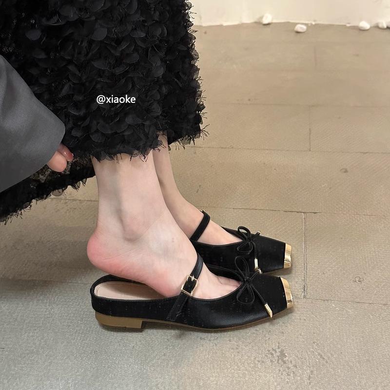 XINZHOU Sense Metal Square Head Mary Jane Baotou Half Slippers Women's Summer Outer Wear One Pedal Evening Wind Muller