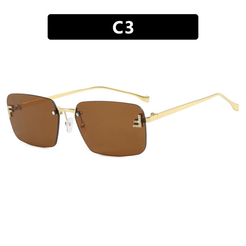 Letter F Diamond-encrusted Frameless Trimmed Sunglasses Women's European and American Sunglasses Fashion Retro Metal Sunglasses