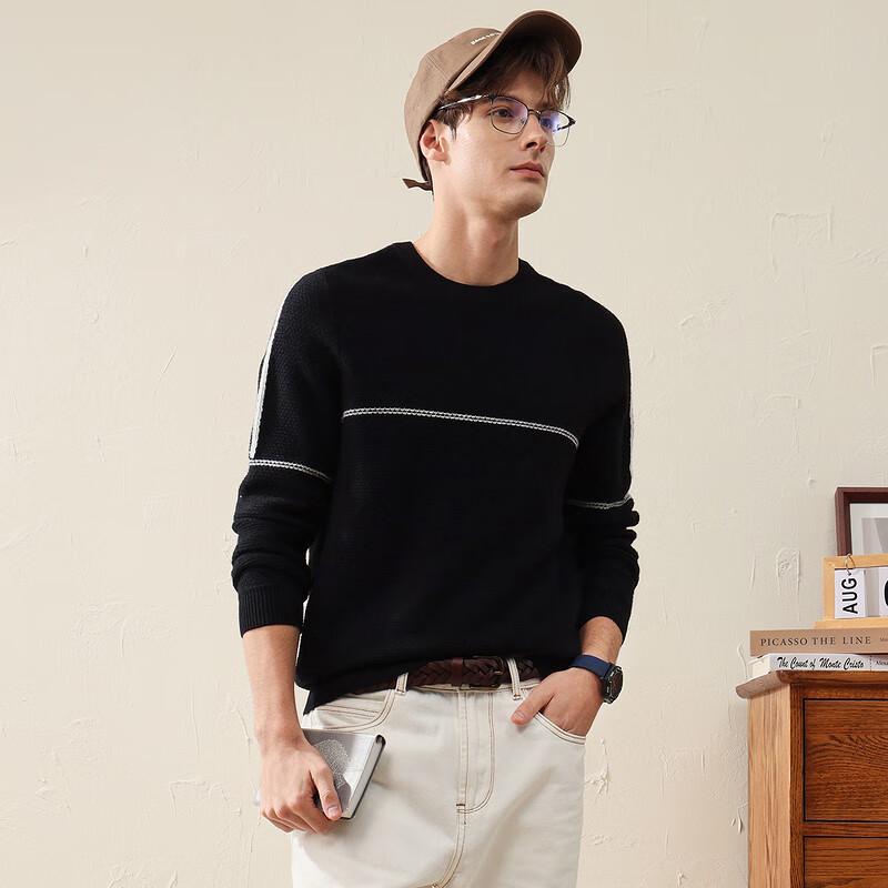 Komomboka Men's Striped Round Neck Wool Sweater