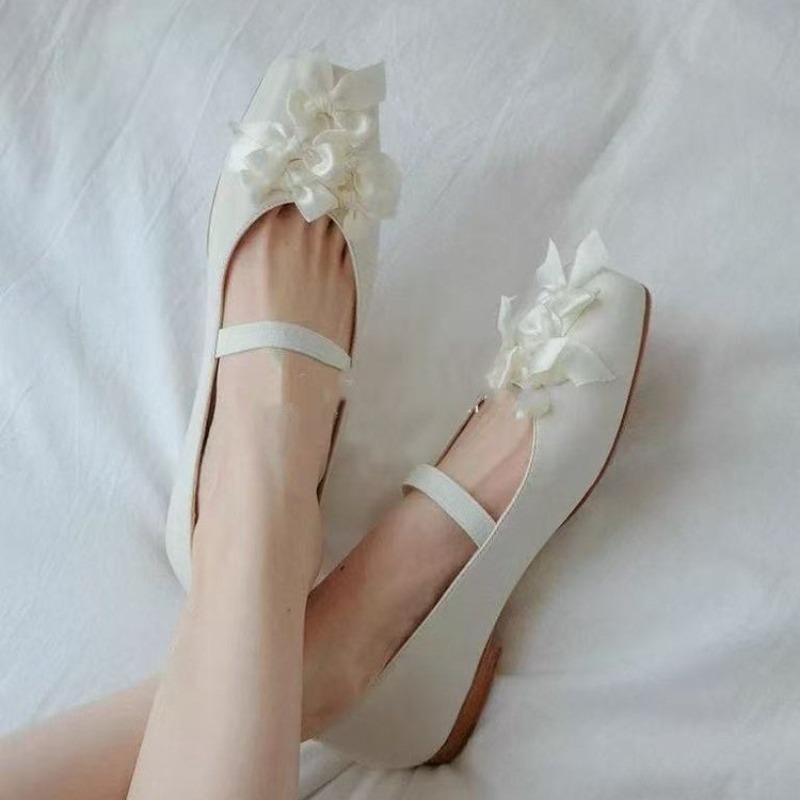Designer Square Toe Flat Women Mary Jane Shoes Concise Slip on Flowers ballet Shoes Eelgant Woman Butterfly-knot Dress Shoes