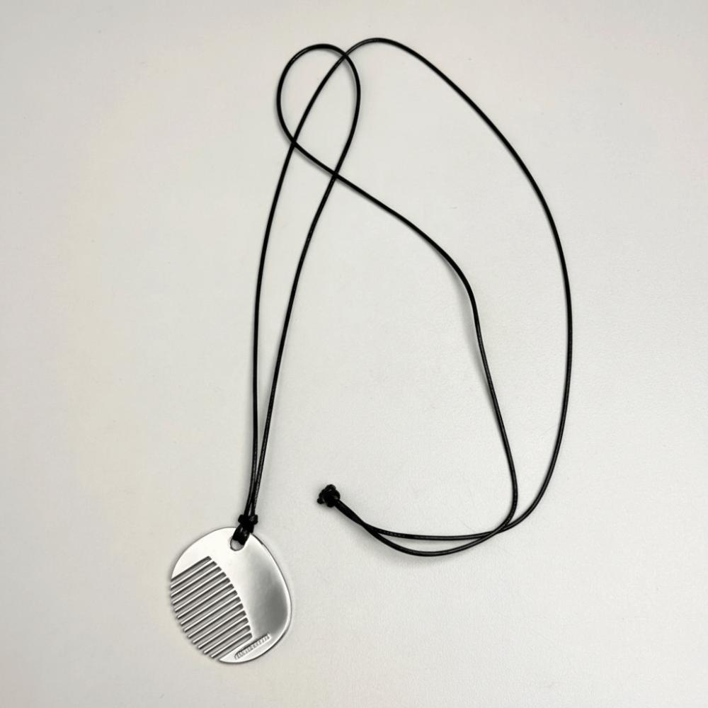 Trendy Brand Design Comb Necklace Women Fashion Chain Necklace Elegant Black Rope Long Necklace Silver with rope