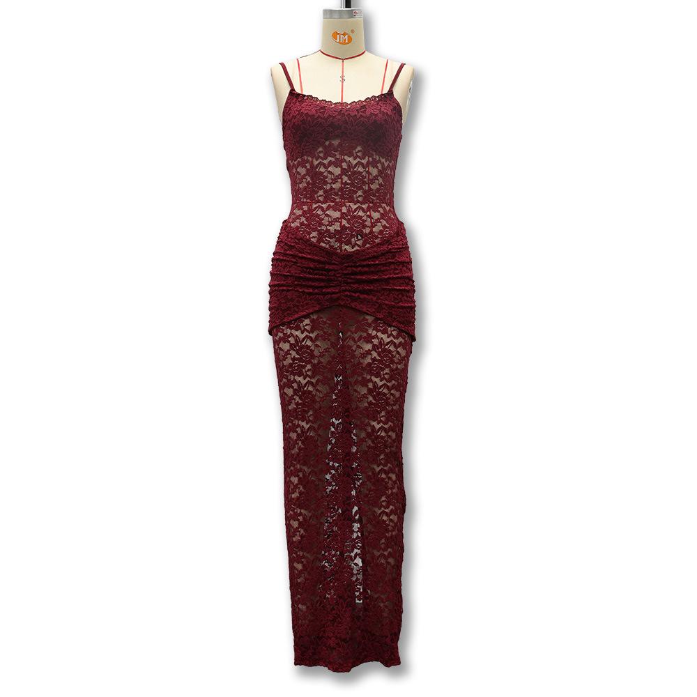 Spring 2026 Sexy Lace Trim Slim Fit See-through Dress - Spicy Girl Style