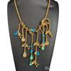 Medieval Vintage Ancient Copper Plated Real Gold Color Inlaid Necklace Earrings Set Heavy Industry Craft Jewelry Light Luxury