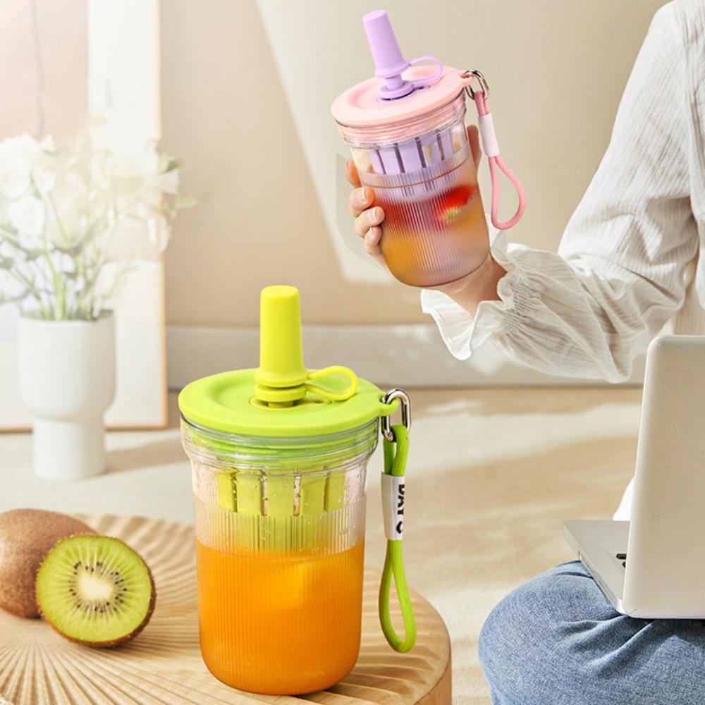 16.3oz Colorful Water Cup With Tea Infuser Straw Portable Outdoor Sports Bottle With Lanyard Isolating Chamber Design for Summer