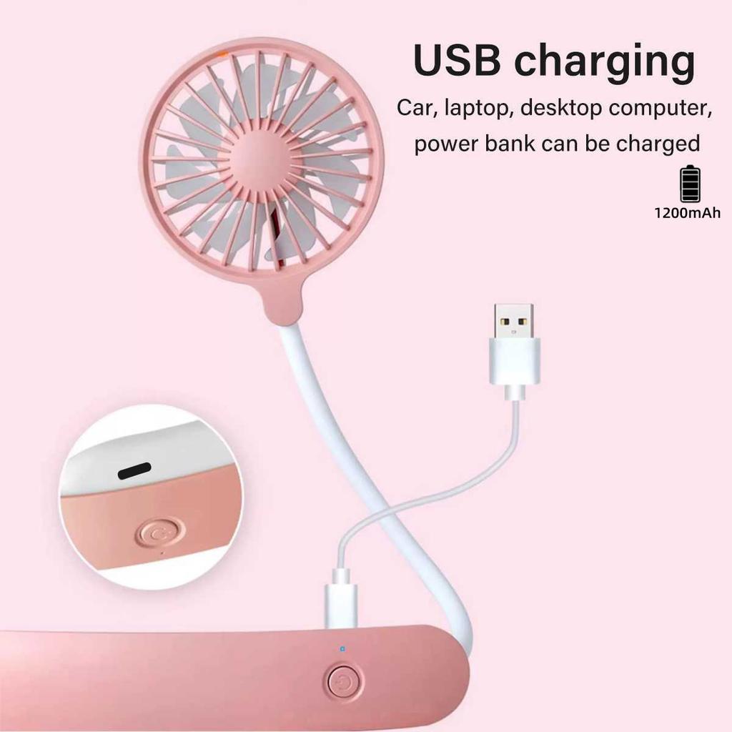 1PC Neck Cooling Fan USB Rechargeable Mini Portable  Outdoor Folding Neck Dual Ceiling Fan 3-speed Adjustable For Outdoor Indoor