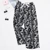 Women's Cotton-Silk Cartoon Pajama Pants, Summer Thin, Black & White Wide-Leg, Plus Size, Outdoor Beach Wear.