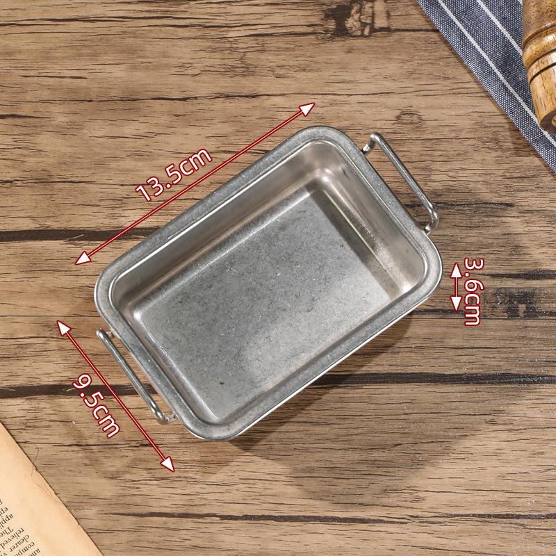 Japanese Style Retro Stainless Steel Square Plate with Ears for Snacks, Dessert, or Fried Chicken