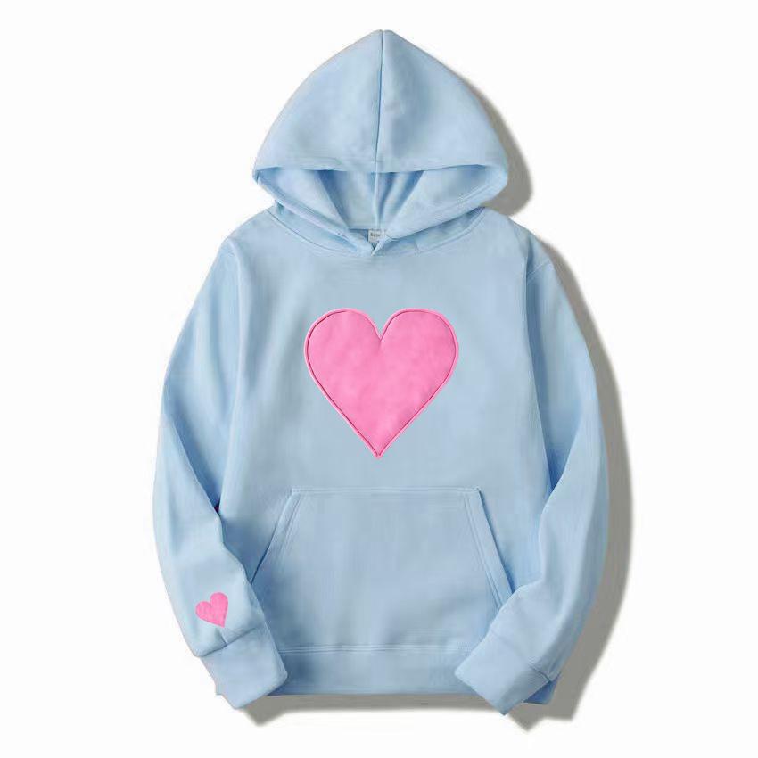 Heart-Shaped Valentine’s Day Loose Casual Couple Hoodie with Plus Velvet