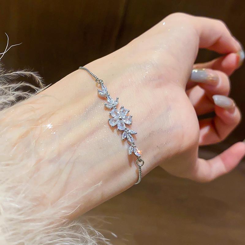 Корейский регулируемый браслет с цветком из циркона: Элегантные Высококачественные Модные Украшения