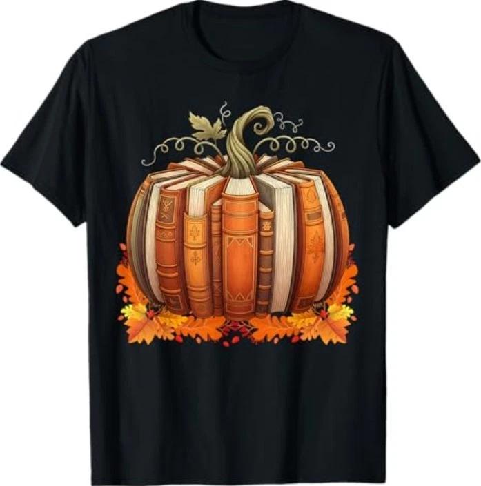 Fall Book Pumpkin Retro Reading Teacher Books Lover T-Shirt L