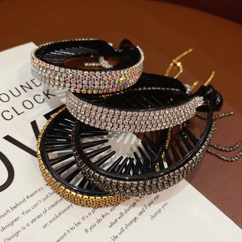 Neuer koreanischer Strass Haarspangen-Clip Stirnband Elegante Blume Haar-Krabbe Haarklammern für Damen Kopfschmuck Haarschmuck Pferdeschwanz Haarspangen