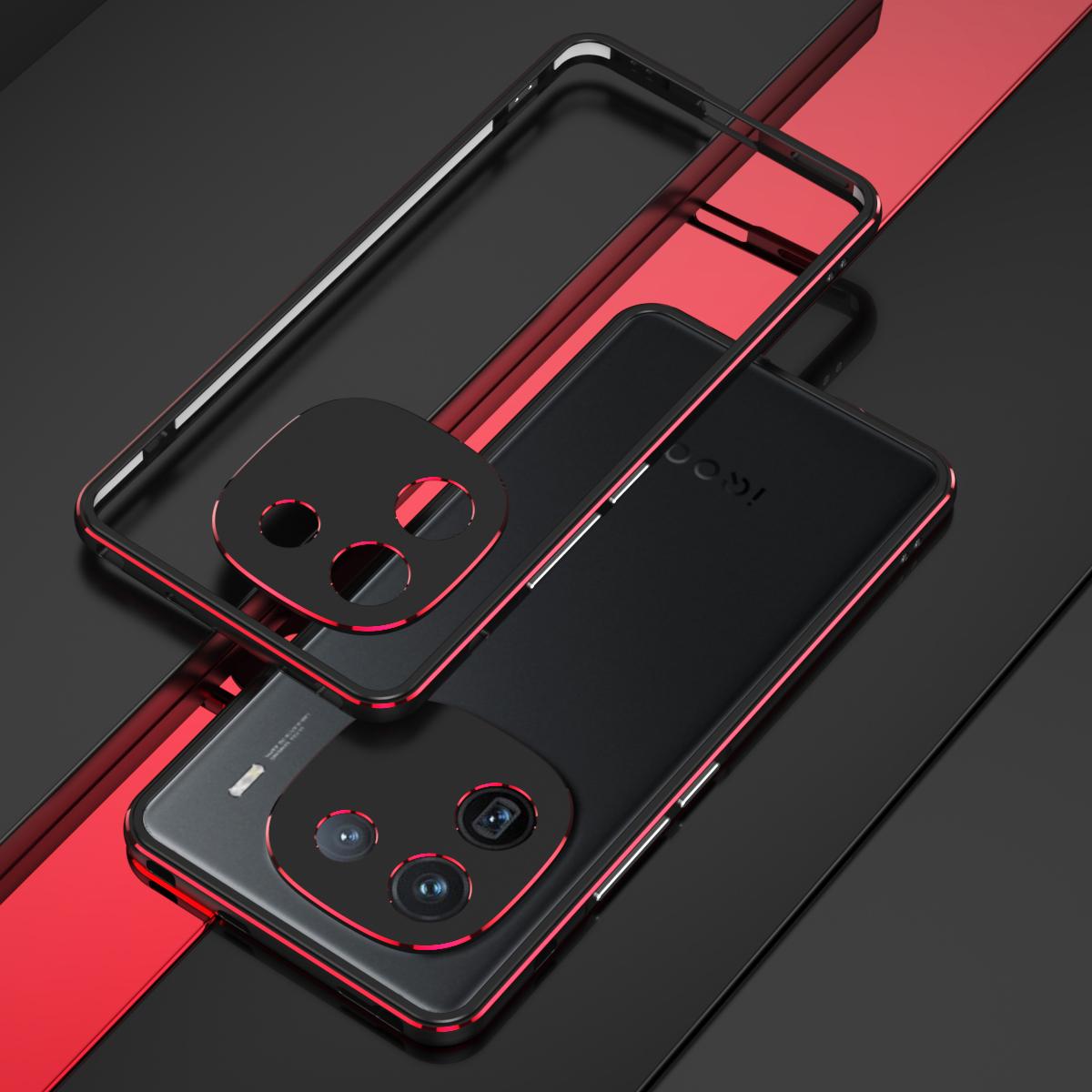

For vivo iQOO 12 5G Bumper Case Metal Frame Lock Phone Protective Frame Black/Red