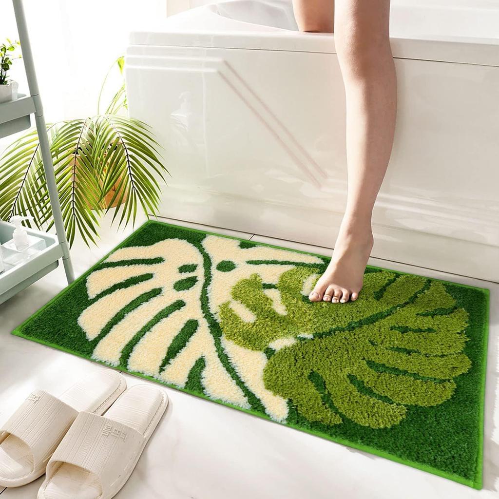 Two Leaf Super Soft Microfiber Bath Mat Super Absorbent Anti-Skid Door Mats for Home/Bathroom Mat/Bedroom/Kitchen/Floor Mat (Green) Pack of 1