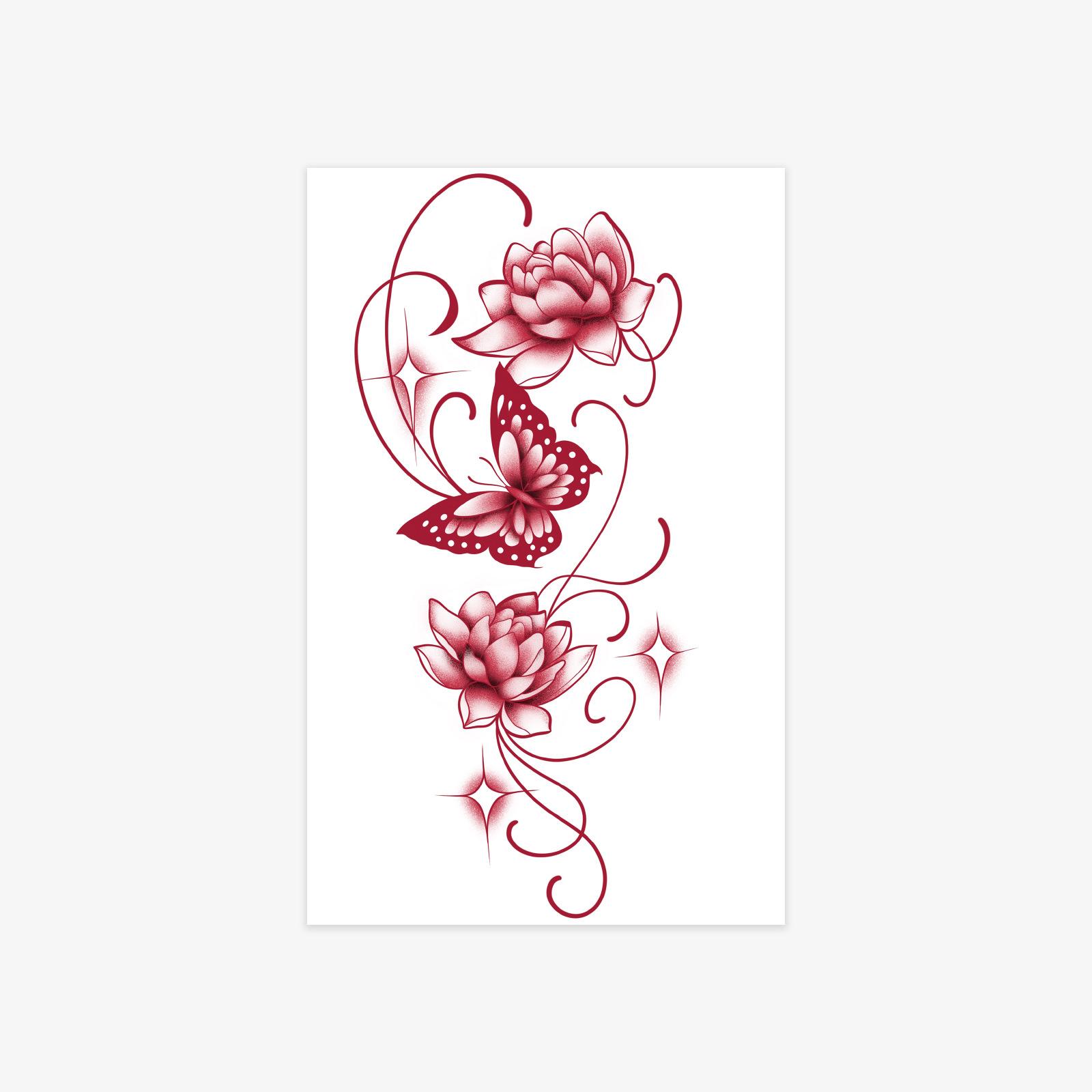 Dark Personality Tattoo Sticker Waterproof Female Long-Lasting Butterfly Large Plain Flower Lotus Tattoo Sticker 12*19