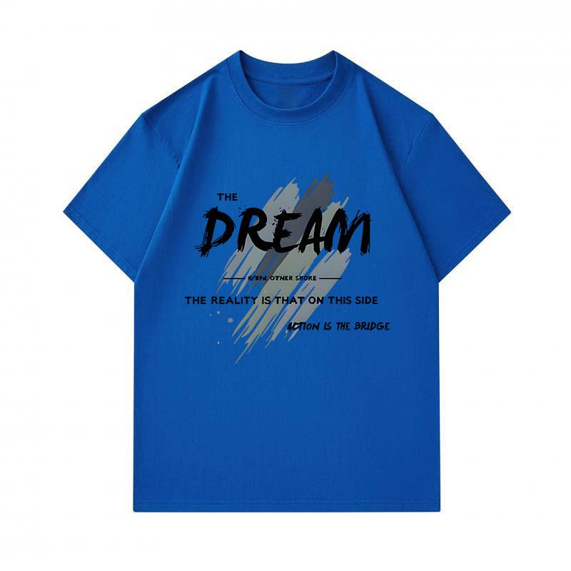 Men's 100% Cotton Crew Neck Short Sleeve T-Shirt, Inspirational Dream Action Bridge Printed Casual Comfortable Lightweight Tee for Daily Wear Street A