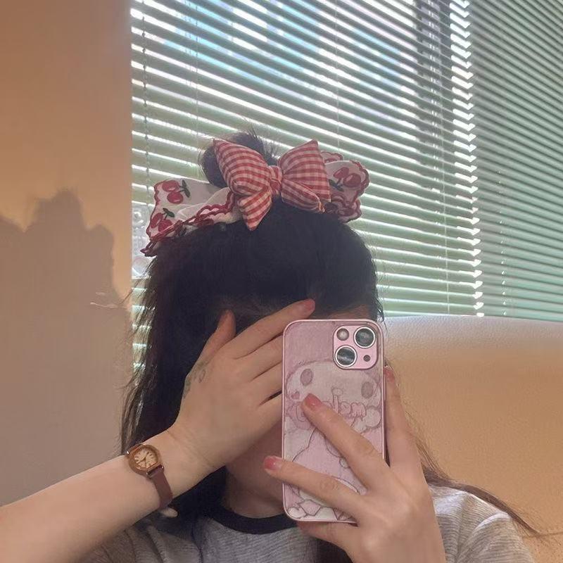 Red Cherry Plaid Bow Hair Tie Scrunchie