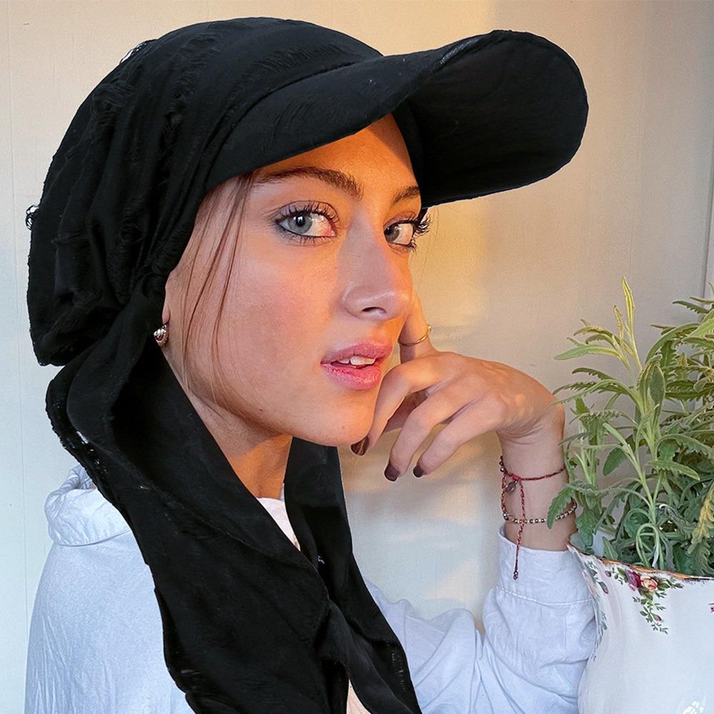 Stretch Fabric Baseball Cap Headscarf Curved Brim Sun Hat Headwrap Hajj Umrah