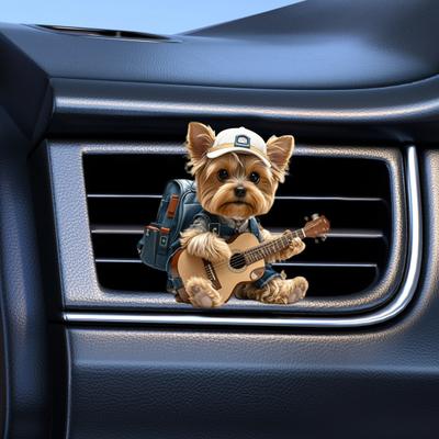 Yousheng Yorkie Clip para Rejilla de Ventilación de Coche Lindo Ambientador de Aire para Perro Colgante para Automóvil con Almohadilla de Fragancia Regalo para Amantes de los Perros Entusiastas de la Guitarra