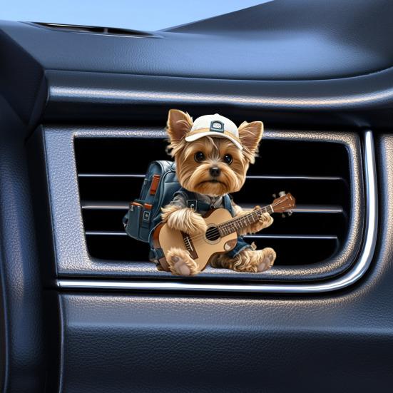 Yorkie Car Vent Clip Cute Dog Air Freshener Automobile Pendant with Fragrance Pad Gift for Dog Lovers Guitar Enthusiasts